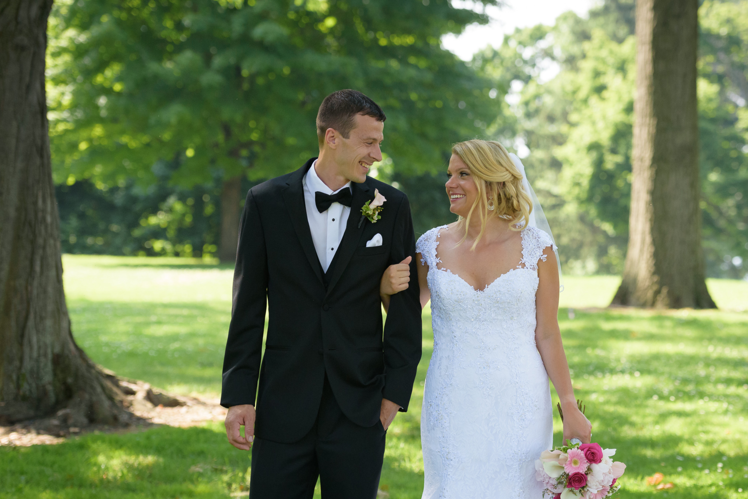 Bride and grrom by river